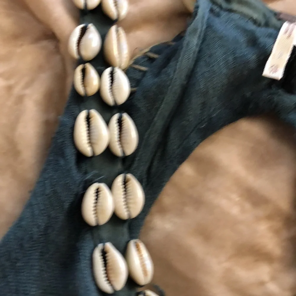 Free People Vintage Seashell Embellished Linen Tank Cami Razor Back Top Size XS - Picture 5 of 7